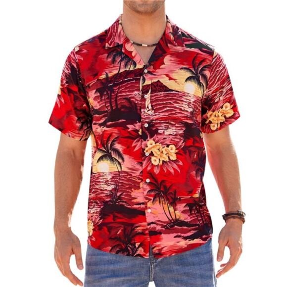 100% Cotton Short Sleeve Hawaiian Shirts for Men - Picture 1 of 7